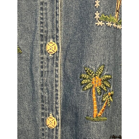 Vintage Cabin Creek Jean Shirt Size 1X Safari Animal Embroidery & Button-Front - Picture 6 of 16